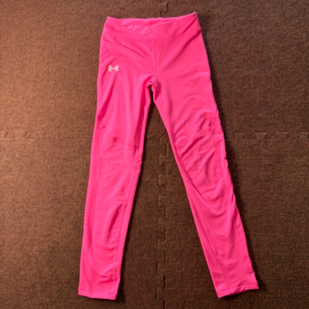 Under Armour ColdGear Neon Pink Leggings Girls‎ Youth Performance pants 1366854